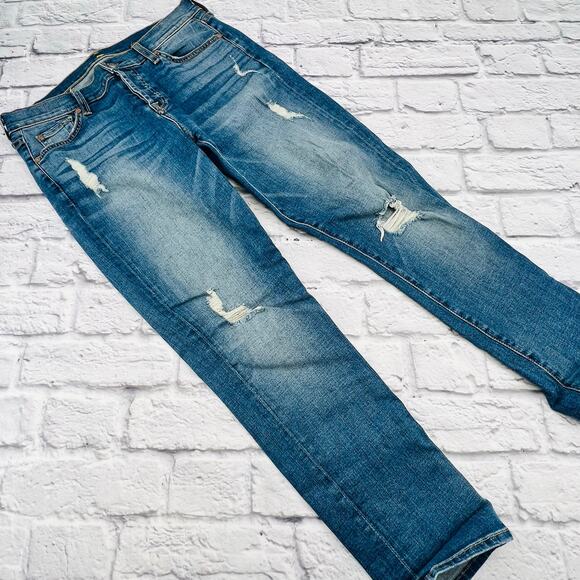 7 FOR ALL MANKIND Women's Button Fly Skinny Boyfriend Jeans 26 Blue Distressed - Picture 5 of 10